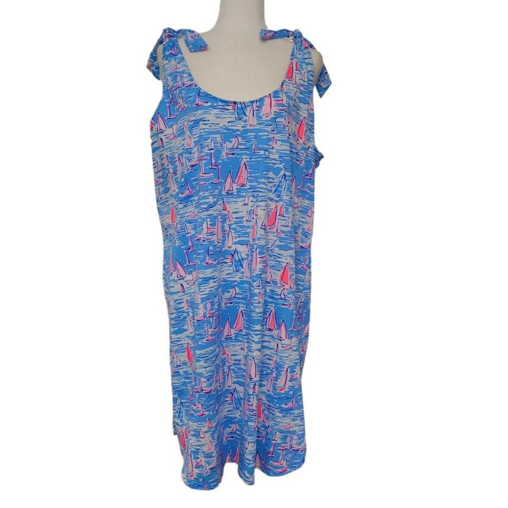 Lilly Pulitzer Blue Sailboat Print Mini Dress with Pink Accents
